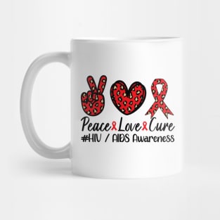 AIDS HIV Awareness Shirt, Leopard Peace Love Cure Mug